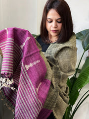 Pista Green Handwoven Bhujodi Shawl in Pure Tussar and Wool