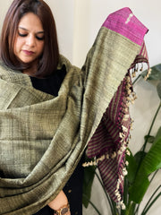Pista Green Handwoven Bhujodi Shawl in Pure Tussar and Wool