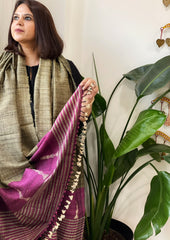 Pista Green Handwoven Bhujodi Shawl in Pure Tussar and Wool