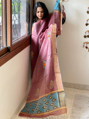 Chanderi Silk Dupatta with Ikat Pallu, Kantha Stitch and Knot Handwork