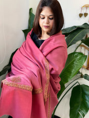 Carrot Pink Woven Pashmina Shawl with Thread Embroidery