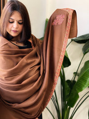 Chocolate Brown Woven Pashmina Shawl with Thread Embroidery