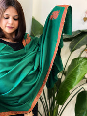 Green Woven Pashmina Shawl with Thread Embroidery