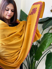 Mustard Woven Pashmina Shawl with Thread Embroidery