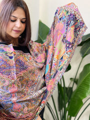 Woven Pashmina Kalamkari Stole with Embroidery