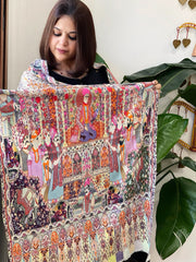Woven Pashmina Kalamkari Stole with Embroidery