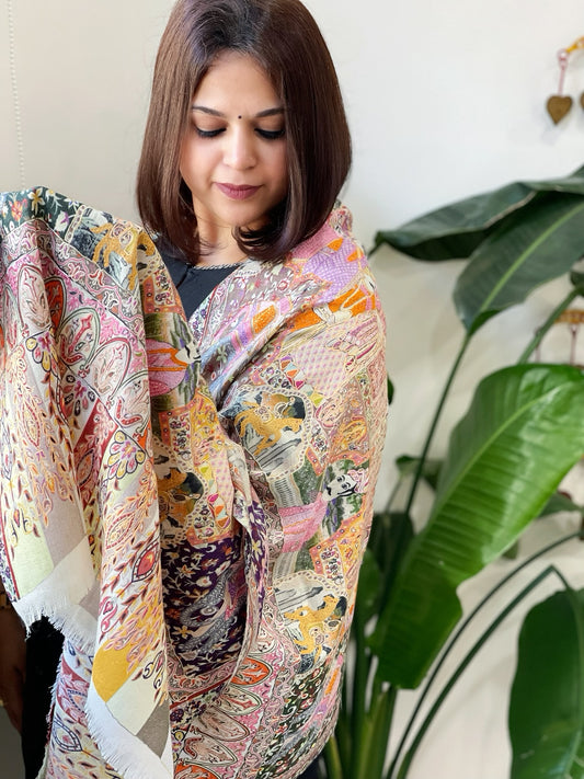 Woven Pashmina Kalamkari Stole with Embroidery
