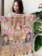 Woven Pashmina Kalamkari Stole with Embroidery