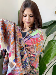 Woven Pashmina Kalamkari Stole with Embroidery