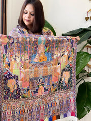 Woven Pashmina Kalamkari Stole with Embroidery