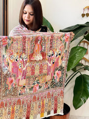 Woven Pashmina Kalamkari Stole with Embroidery