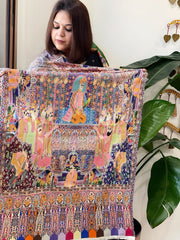 Woven Pashmina Kalamkari Stole with Embroidery