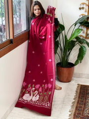 Deep Red Handmade Kantha Dupatta in Pure Cotton