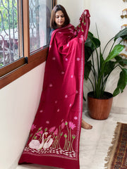 Deep Red Handmade Kantha Dupatta in Pure Cotton