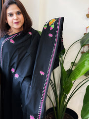 Black Handmade Kantha Dupatta in Pure Cotton