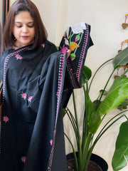 Black Handmade Kantha Dupatta in Pure Cotton