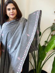 Grey Handmade Kantha Dupatta in Pure Cotton