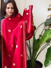 Red Handmade Kantha Dupatta in Pure Cotton
