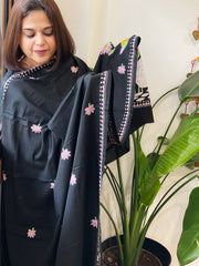 Black Handmade Kantha Dupatta in Pure Cotton