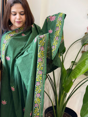 Green Handmade Kantha Dupatta in Pure Cotton