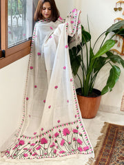 Off-White Handmade Kantha Dupatta in Pure Cotton