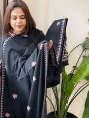 Black Handmade Kantha Dupatta in Pure Cotton