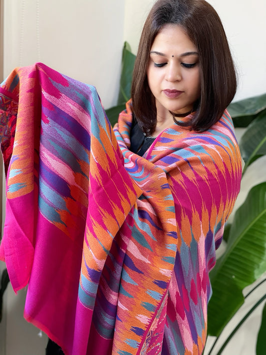Pink Woven Ikat Pashmina Shawl