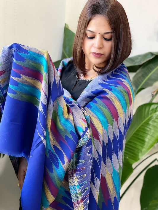 Electric Blue Woven Ikat Pashmina Shawl