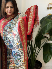 Ivory Handwoven Ikat Patola with Gotapatti & Pearl Handwork dupatta in Pure Silk