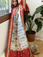 Ivory Handwoven Ikat Patola with Gotapatti & Pearl Handwork dupatta in Pure Silk