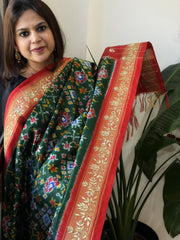 Green Handwoven Ikat Patola with Gotapatti & Pearl Handwork dupatta in Pure Silk