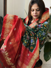 Green Handwoven Ikat Patola with Gotapatti & Pearl Handwork dupatta in Pure Silk