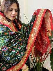 Green Handwoven Ikat Patola with Gotapatti & Pearl Handwork dupatta in Pure Silk