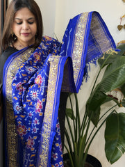 Royal Blue Handwoven Ikat Patola with Gotapatti & Pearl Handwork dupatta in Pure Silk