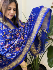 Royal Blue Handwoven Ikat Patola with Gotapatti & Pearl Handwork dupatta in Pure Silk