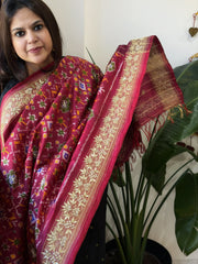 Pink Handwoven Ikat Patola with Gotapatti & Pearl Handwork dupatta in Pure Silk