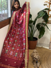 Pink Handwoven Ikat Patola with Gotapatti & Pearl Handwork dupatta in Pure Silk