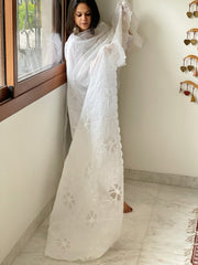 White Kota Cotton Dupatta with Cut Work Jaal