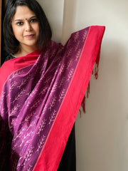 Purple, Red Handwoven Ikat Dupatta in Cotton