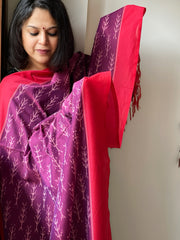 Purple, Red Handwoven Ikat Dupatta in Cotton