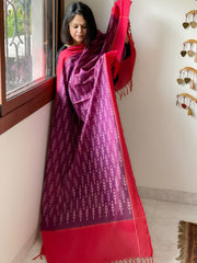 Purple, Red Handwoven Ikat Dupatta in Cotton