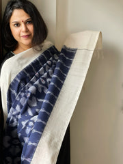 Blue Handwoven Ikat Dupatta in Cotton