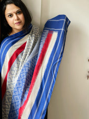 Blue, White Handwoven Ikat Dupatta in Cotton