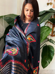 Kashmiri Aari Embroidered Dupatta in Geecha Silk