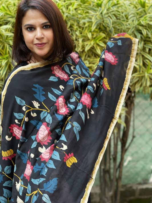 Handpainted Kalamkari Dupatta in Chanderi Silk
