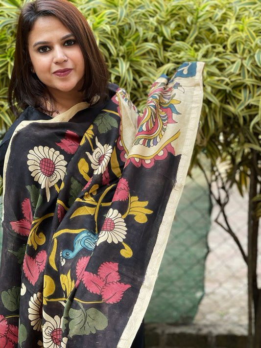 Handpainted Kalamkari Dupatta in Chanderi Silk