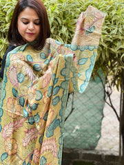Handpainted Kalamkari Dupatta in Tussar Silk