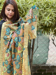 Handpainted Kalamkari Dupatta in Tussar Silk