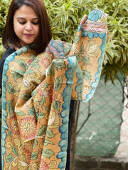 Handpainted Kalamkari Dupatta in Tussar Silk