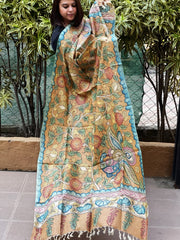 Handpainted Kalamkari Dupatta in Tussar Silk